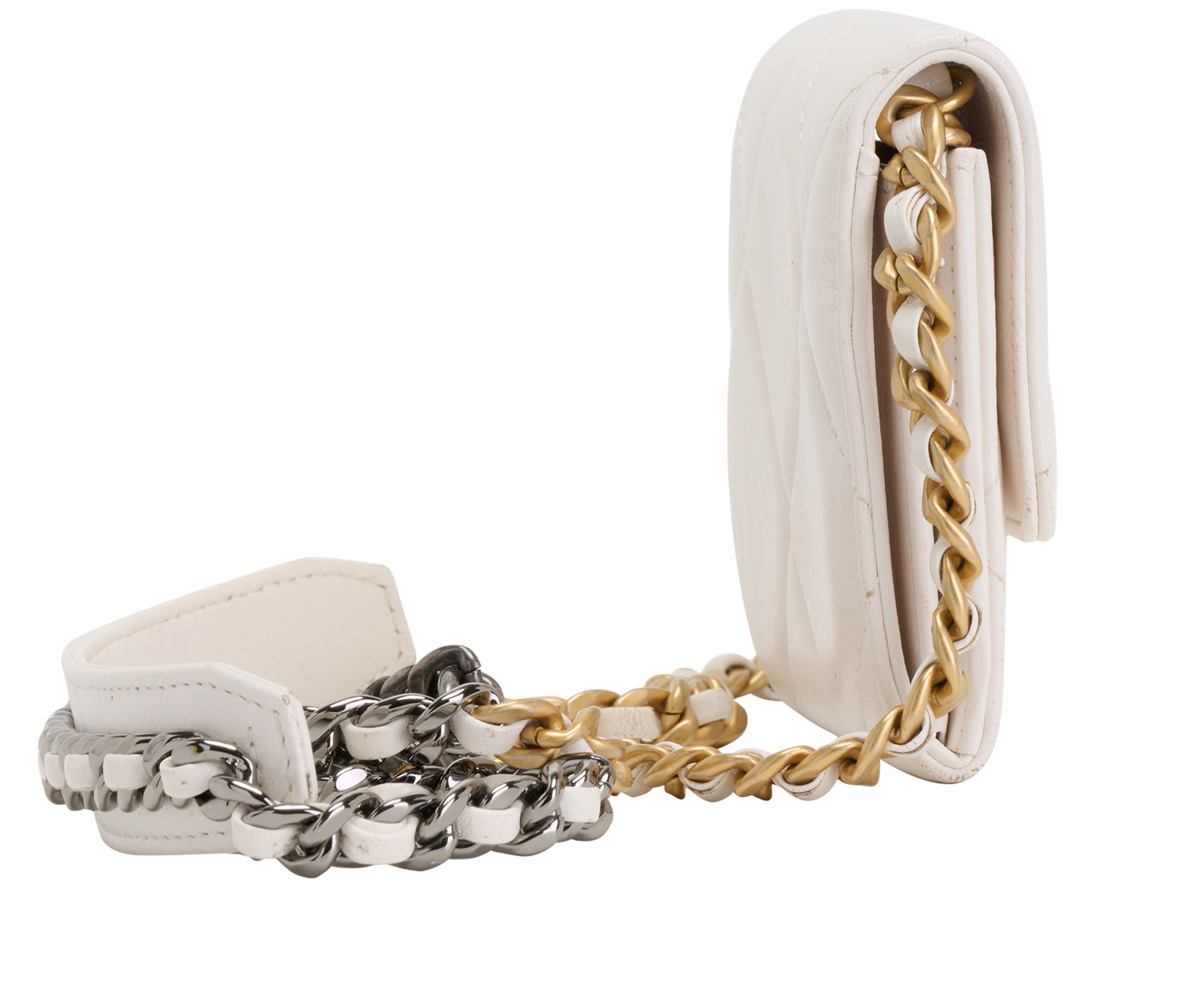 19 Card Holder On Chain, &pound;1,200, Handbags, White, Leather, Side view